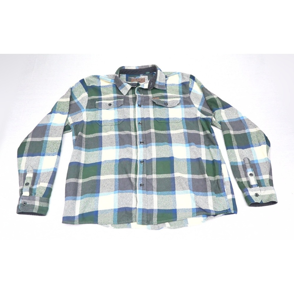 Orvis Mens XXL/EEG Cotton Flannel Shirt Green Blue Plaid Button Up Long Sleeve